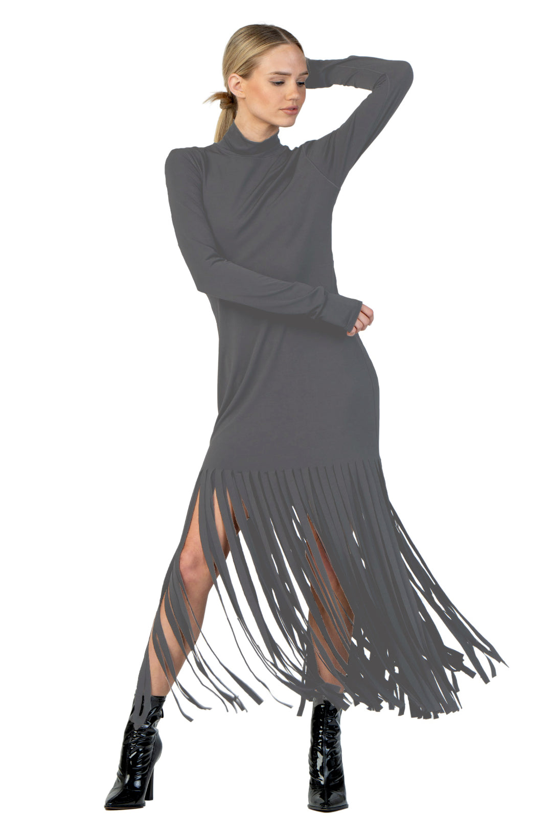Kadas Mock Neck Fringe Dress