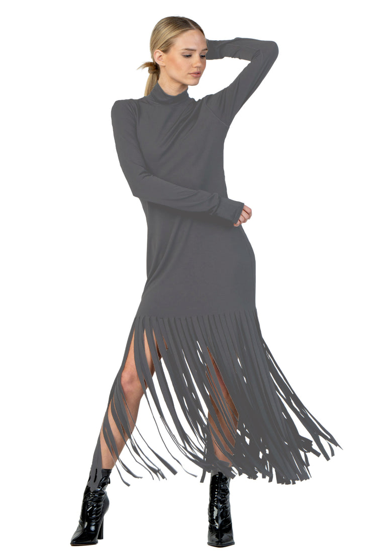 Kadas Mock Neck Fringe Dress
