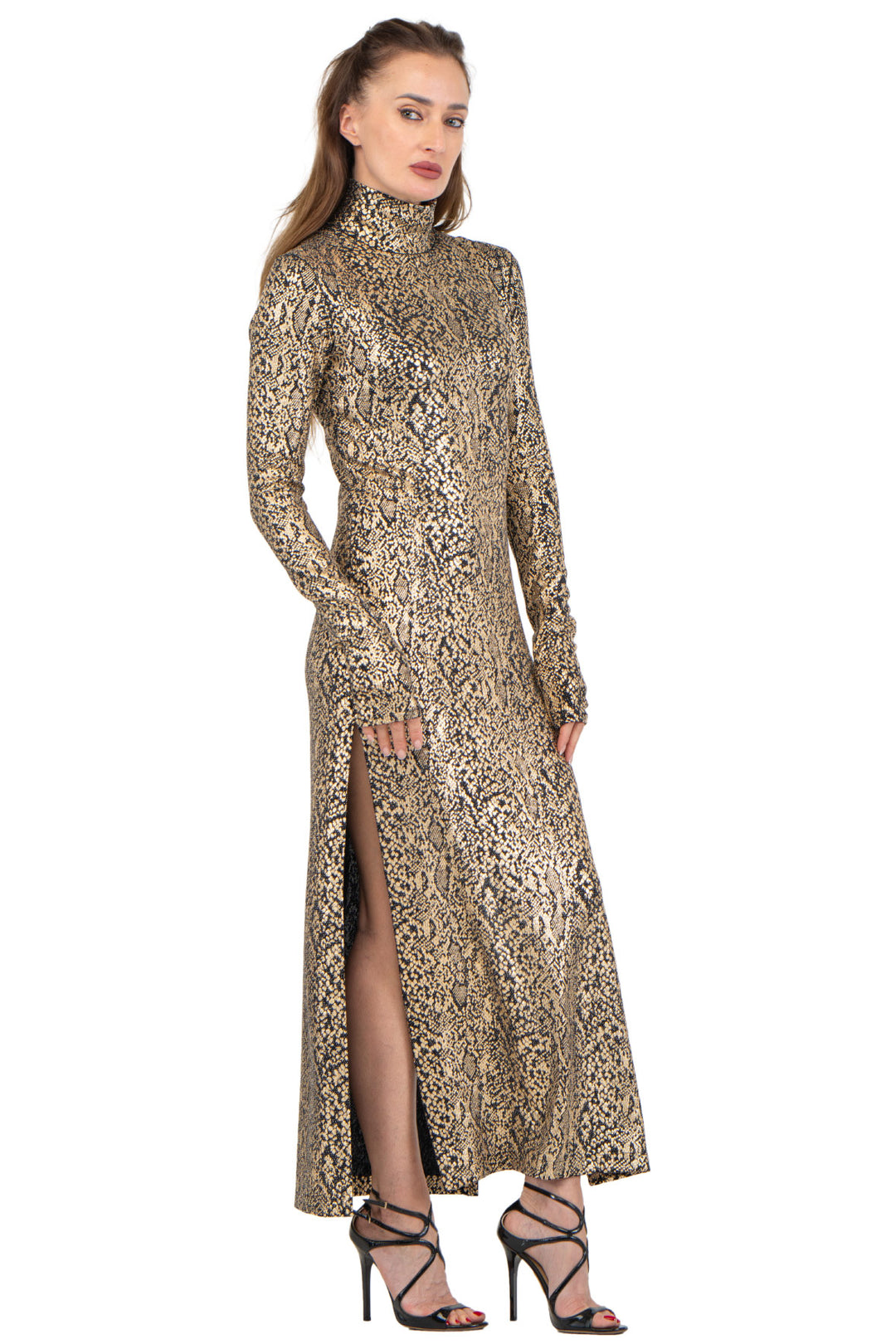 Kadas Mock Neck High Slit Fitted Extra Long SLV Dress