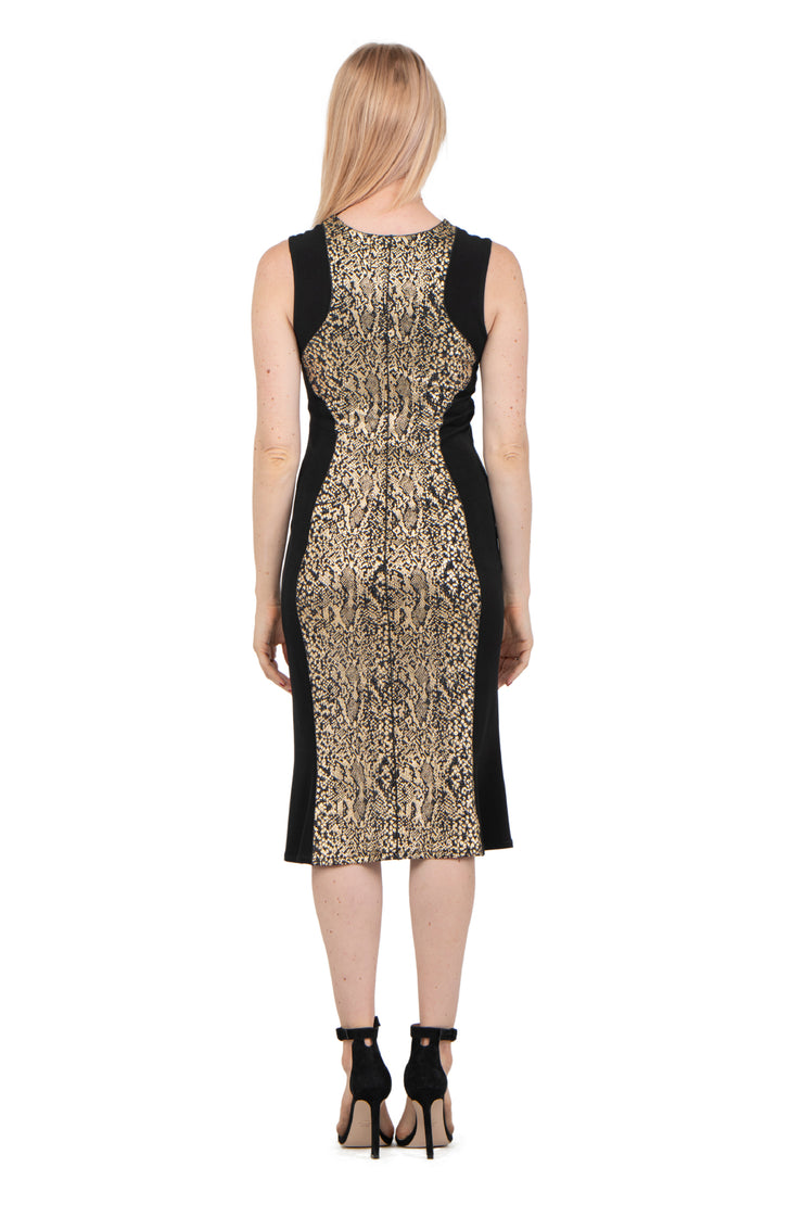 Long Sleeve Contrast Slimming Below Knee Dress