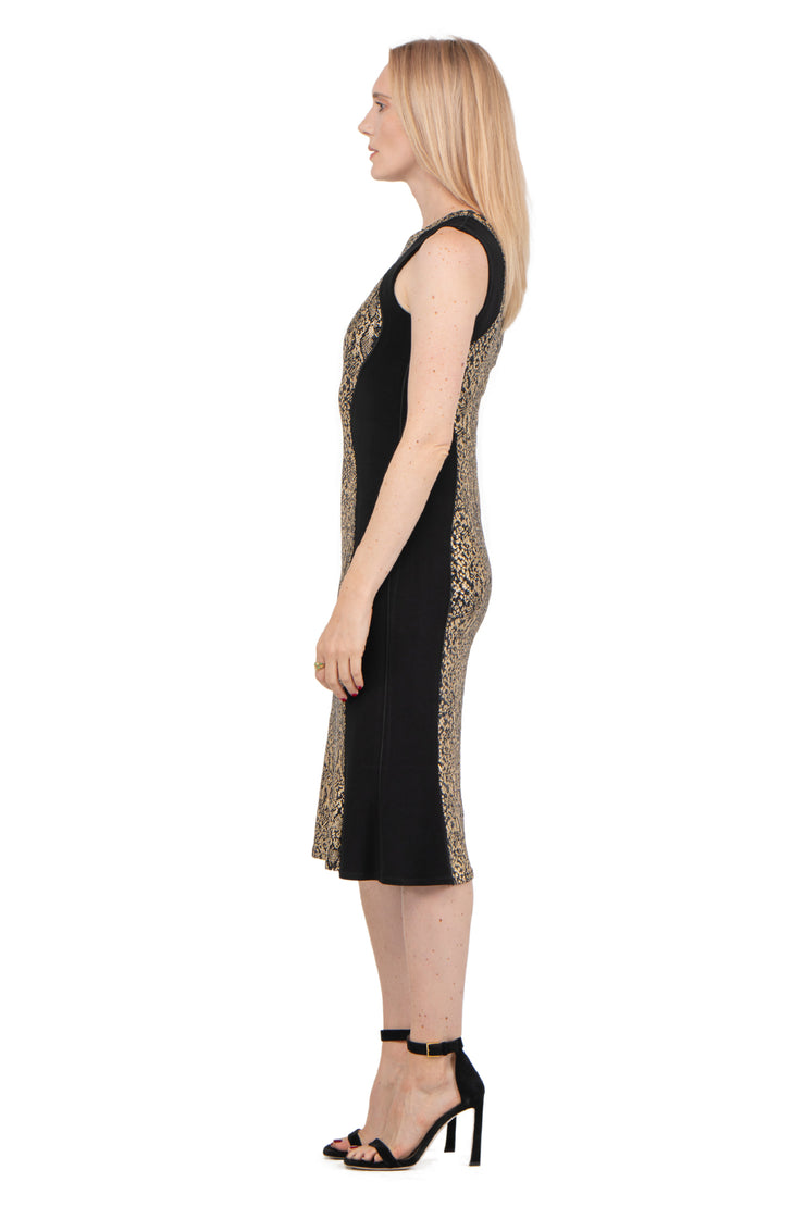 Long Sleeve Contrast Slimming Below Knee Dress