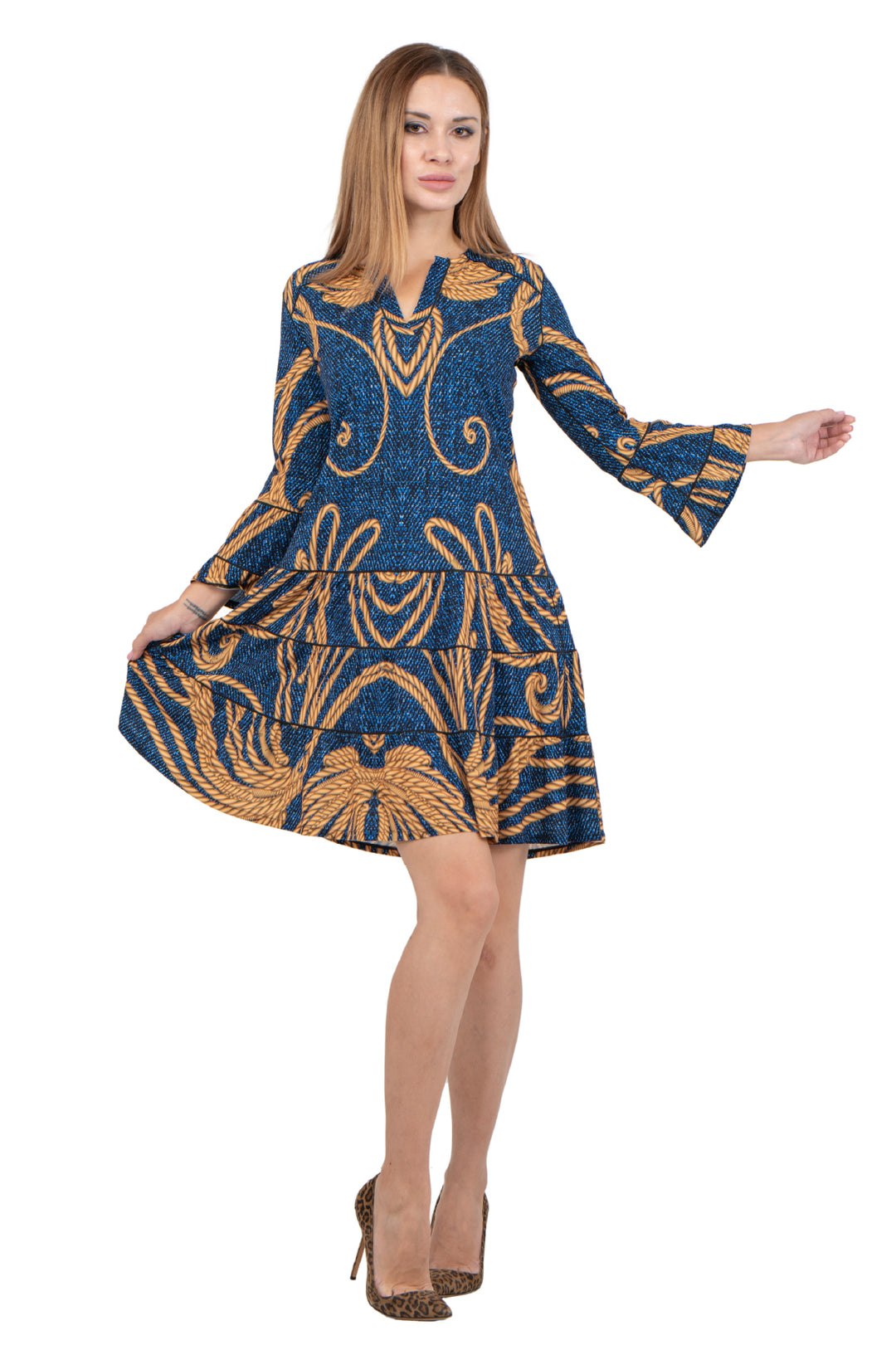 3 Tier Shoulder Yoke Ruffle Sleeve Dress