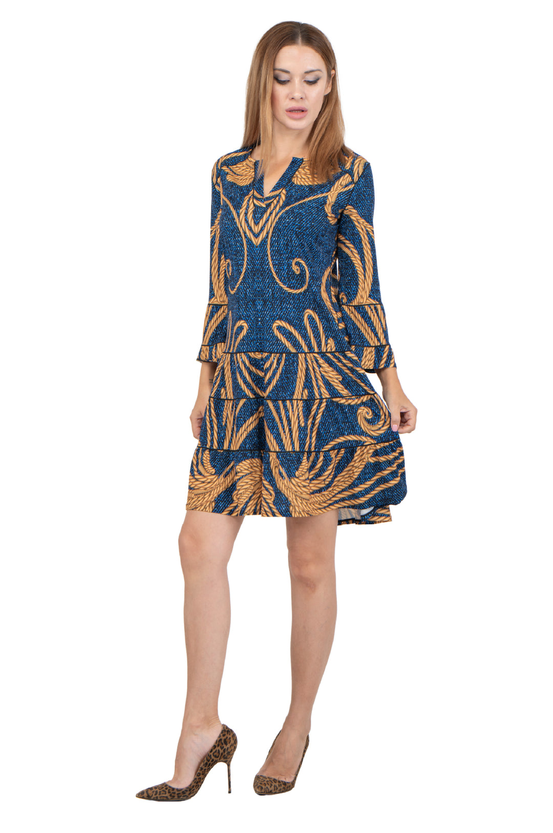 3 Tier Shoulder Yoke Ruffle Sleeve Dress