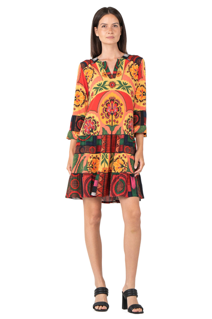 3 Tier Shoulder Yoke Ruffle Sleeve Dress