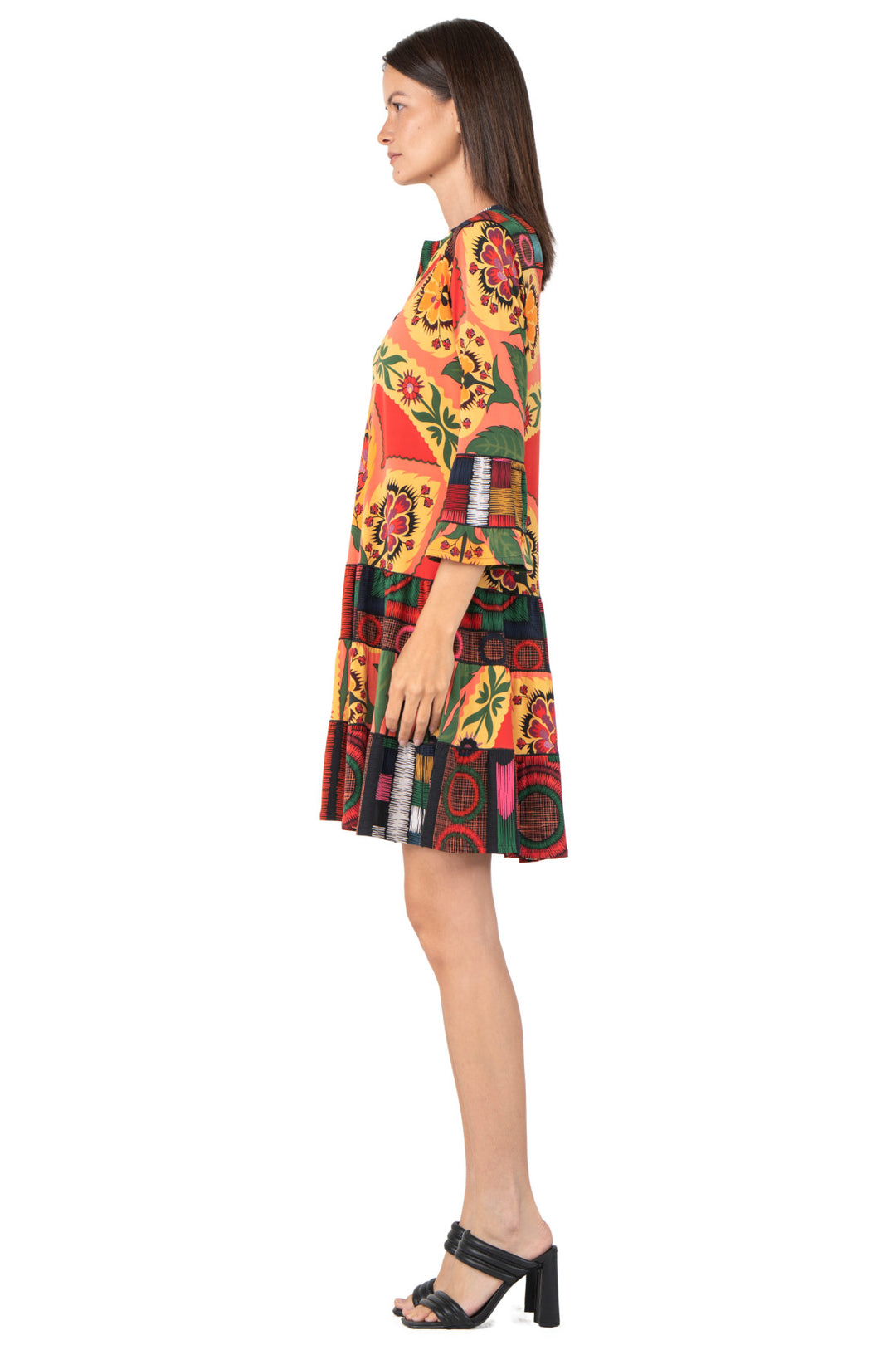 3 Tier Shoulder Yoke Ruffle Sleeve Dress