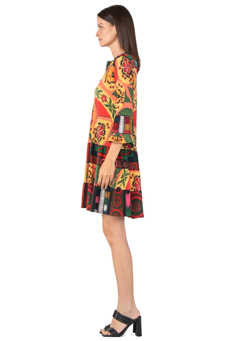 3 Tier Shoulder Yoke Ruffle Sleeve Dress