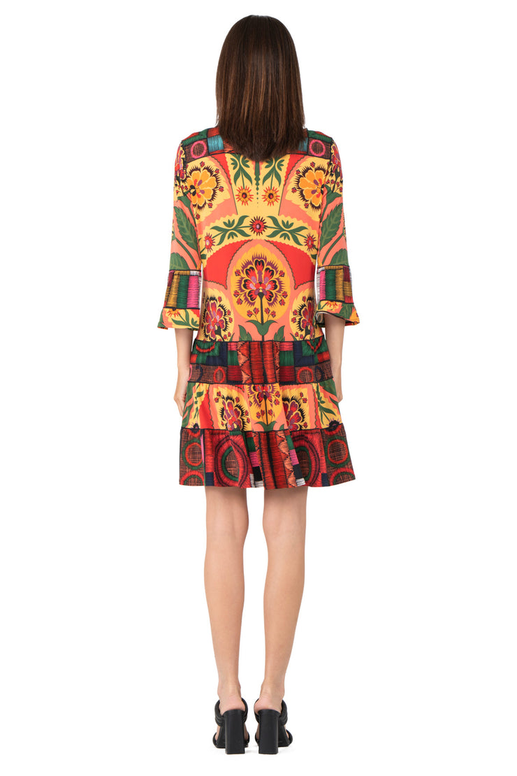 3 Tier Shoulder Yoke Ruffle Sleeve Dress