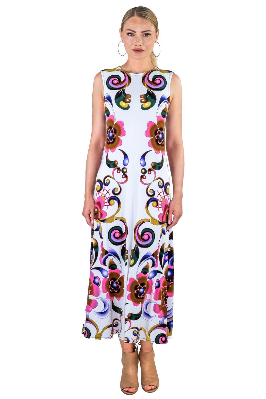 Sleeveless A Line Long Curved Hemline Dress