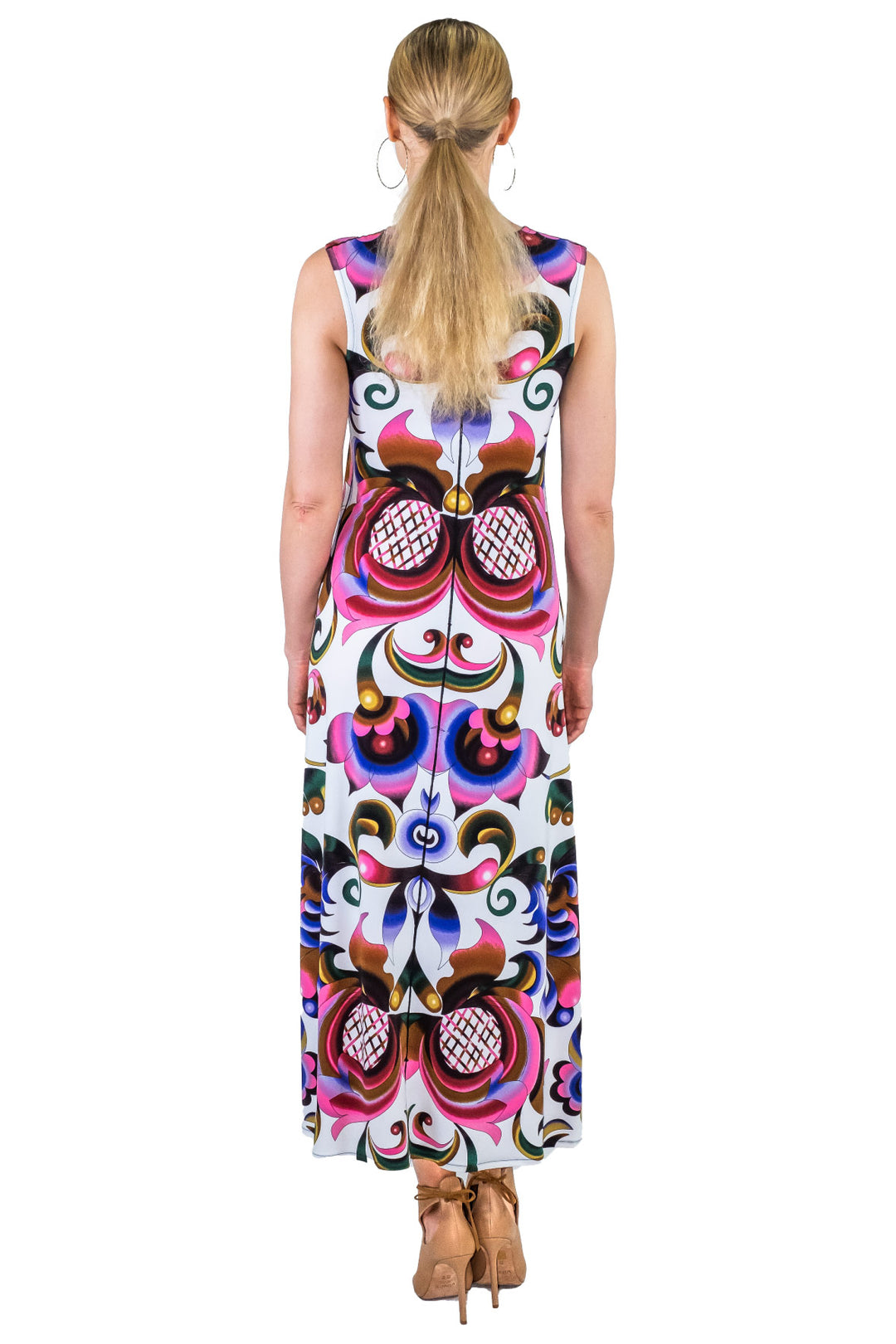 Sleeveless A Line Long Curved Hemline Dress