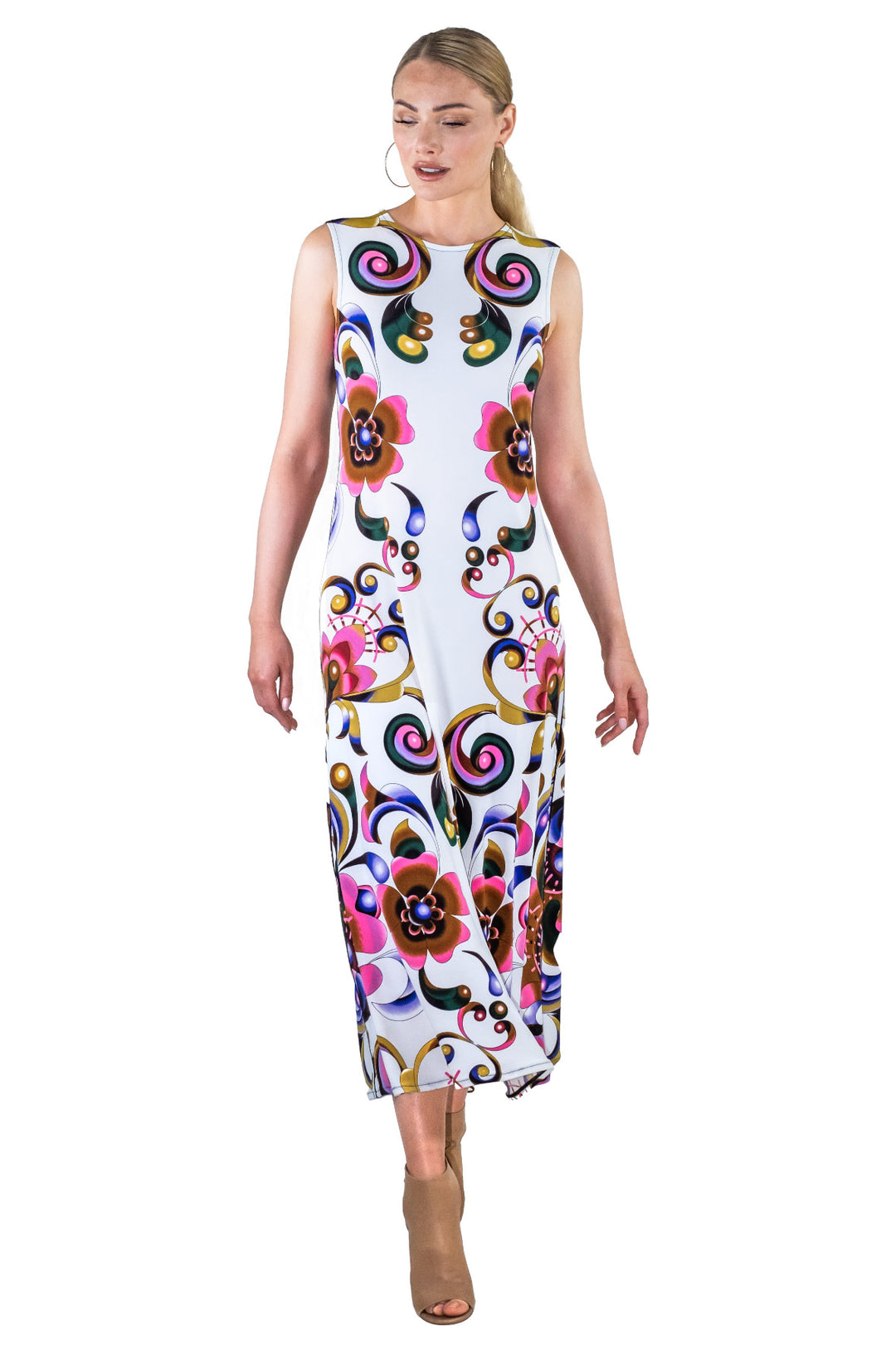 Sleeveless A Line Long Curved Hemline Dress