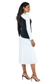 Contrast Top & One Sleeve Calf Length Fully Line Dress