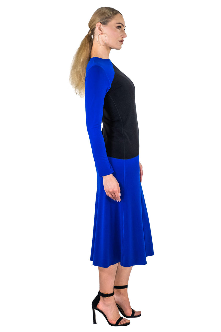 Contrast Top & One Slv Calf Length Single Layered Dress