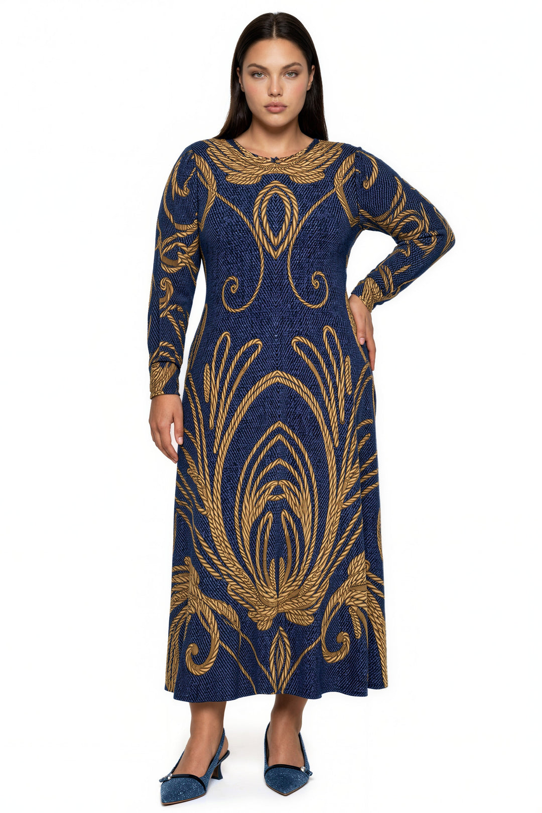 Plus Size Long Sleeve A Line Long Dress