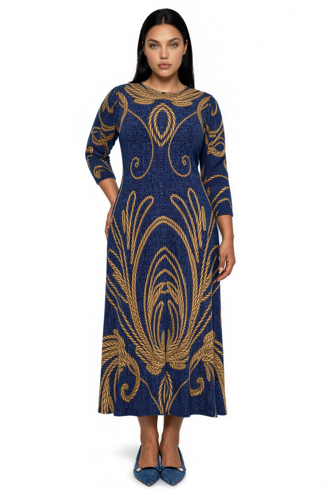 Plus Size Long Sleeve A Line Long Dress