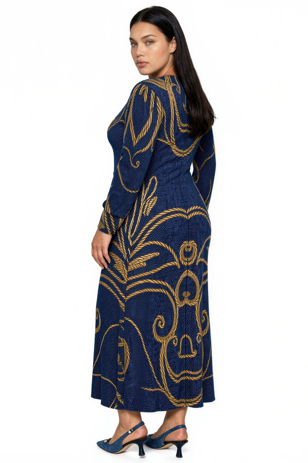 Plus Size Long Sleeve A Line Long Dress