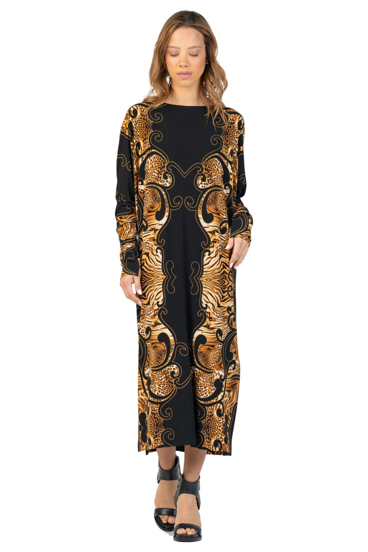 Cuffed Loose Long Sleeve Side Slit Long Dress EvaVarro Cuffed Loose Long Sleeve Side Slit Long Dress EvaVarro