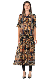 Elbow Sleeve Shirred Bottom Shirt Dress