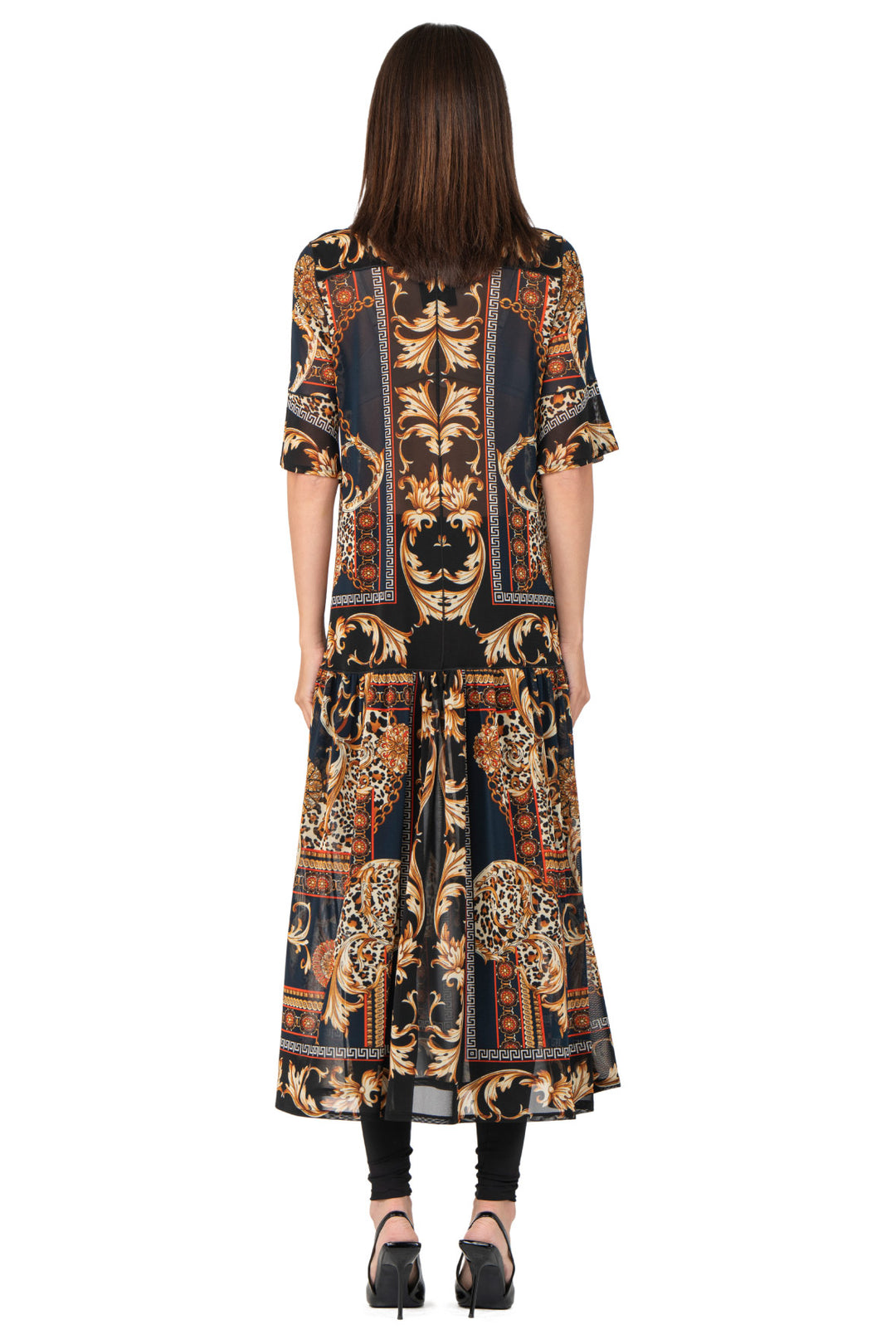 Elbow Sleeve Shirred Bottom Shirt Dress