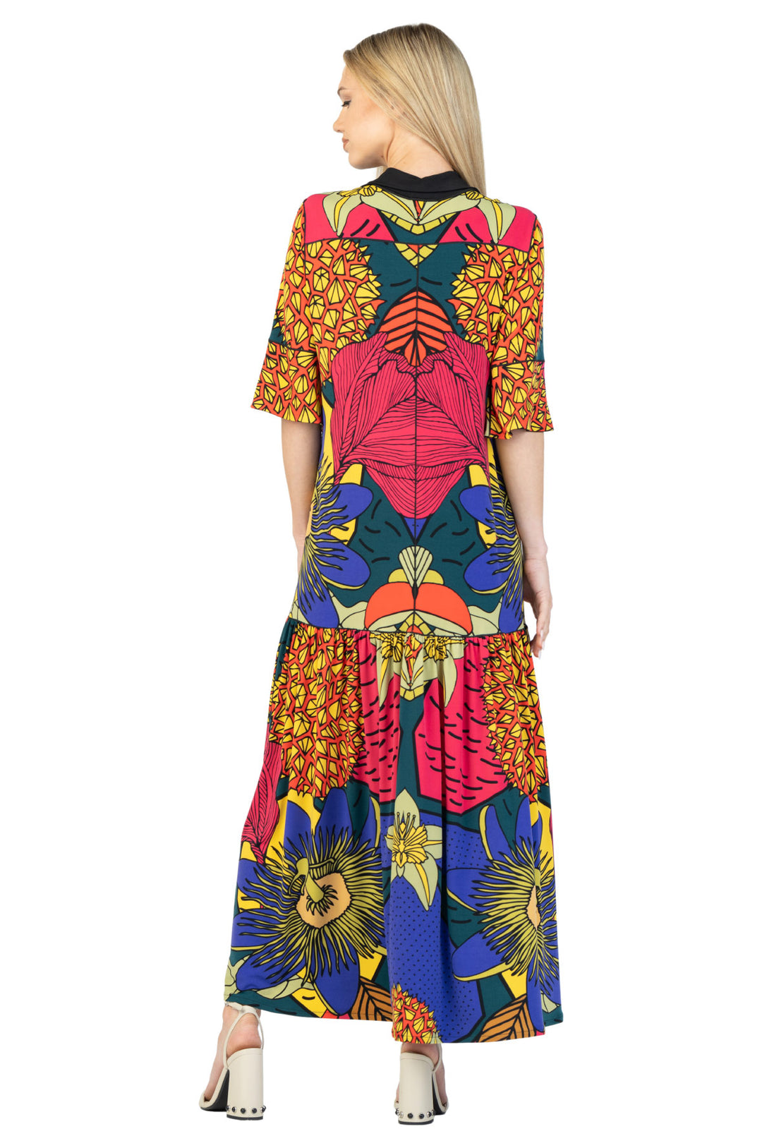 Elbow Sleeve Shirred Bottom Shirt Dress