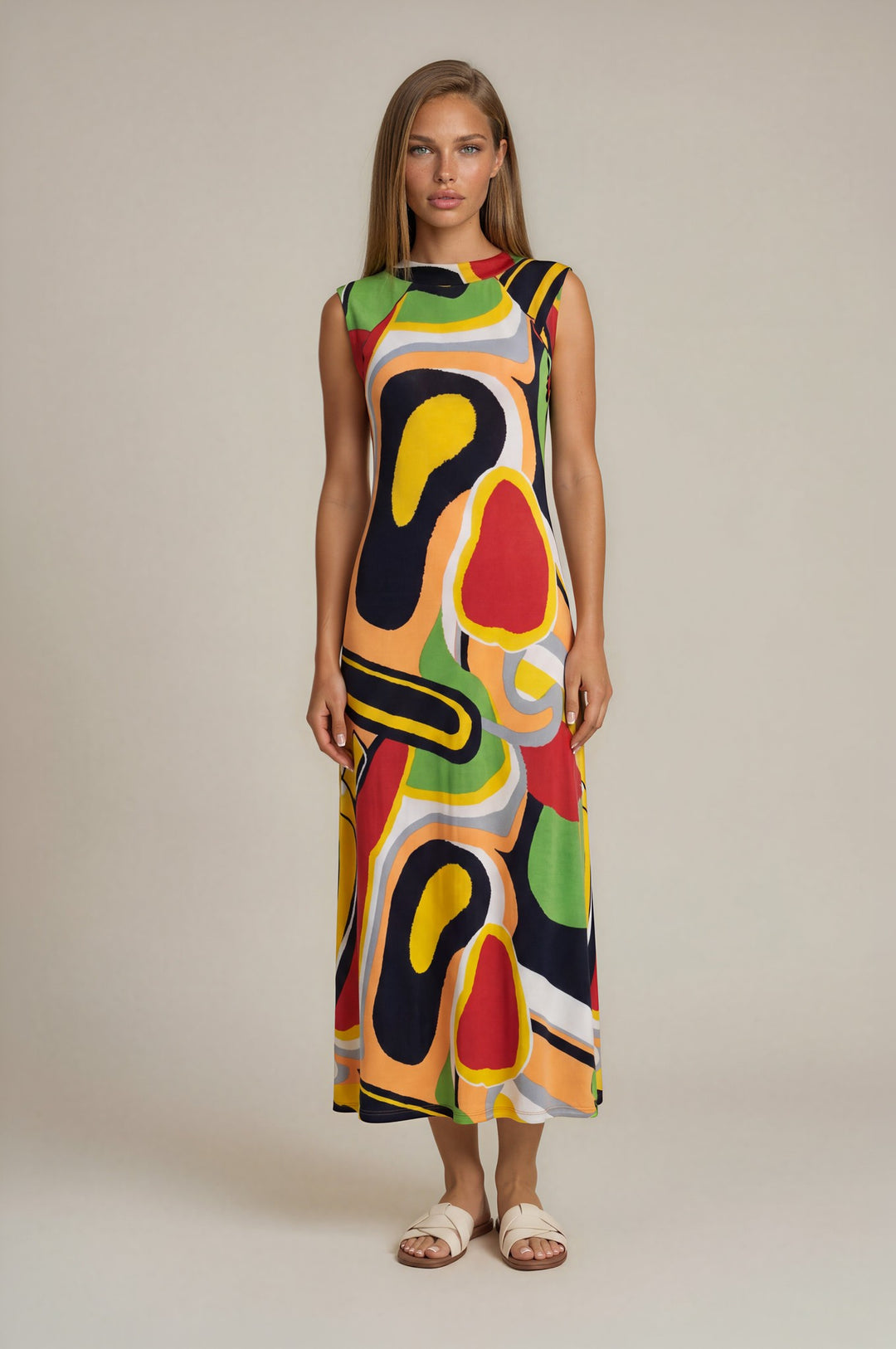 YOKES TIE BACK NECK STRAIGHT DRESS