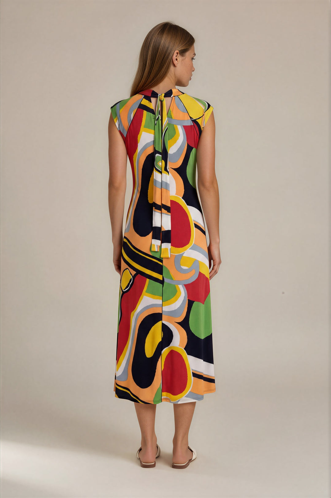 YOKES TIE BACK NECK STRAIGHT DRESS
