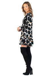 Button Cuff Above Knee Long Sleeve Dress