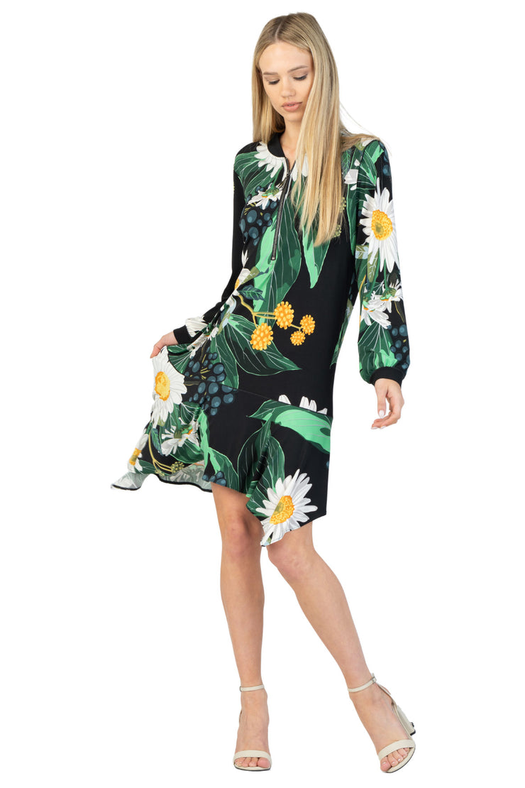Handkerchief Bottom Zip Neck Long Sleeve Dress EvaVarro Handkerchief Bottom Zip Neck Long Sleeve Dress EvaVarro