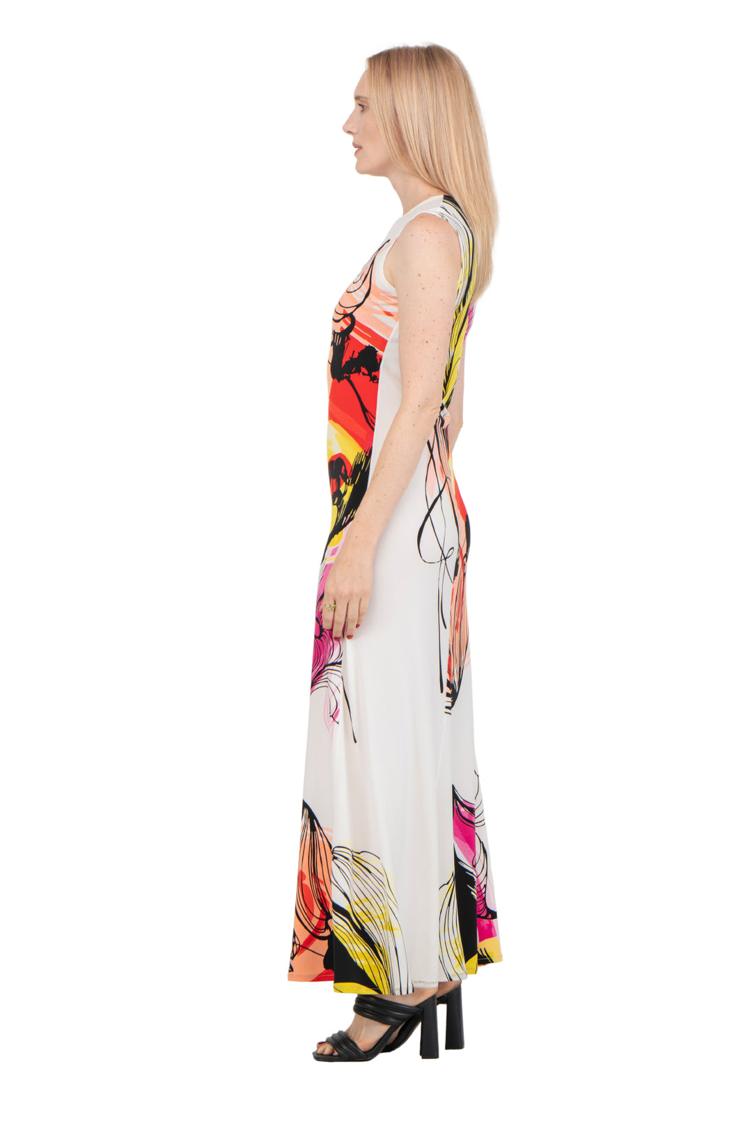 Sleeveless A Line Extra Long Curved Hemline Dress