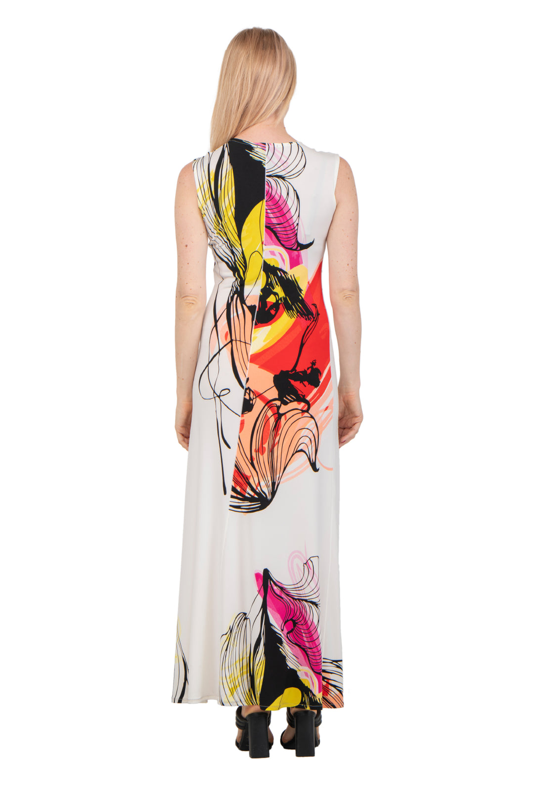 Sleeveless A Line Extra Long Curved Hemline Dress