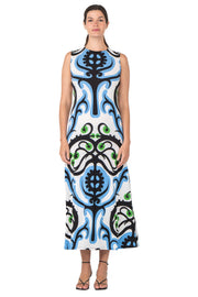 Sleeveless A Line Extra Long Curved Hemline Dress