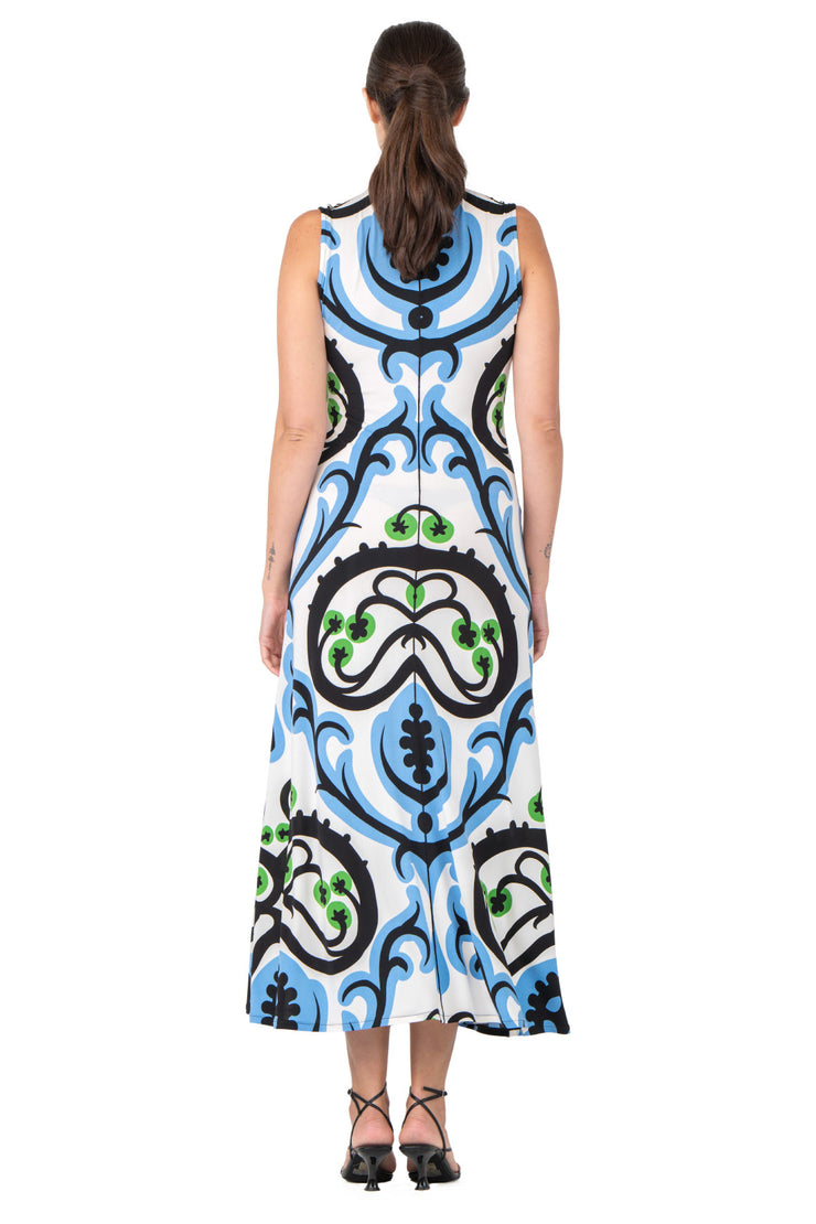 Sleeveless A Line Extra Long Curved Hemline Dress