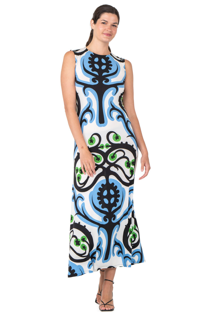 Sleeveless A Line Extra Long Curved Hemline Dress