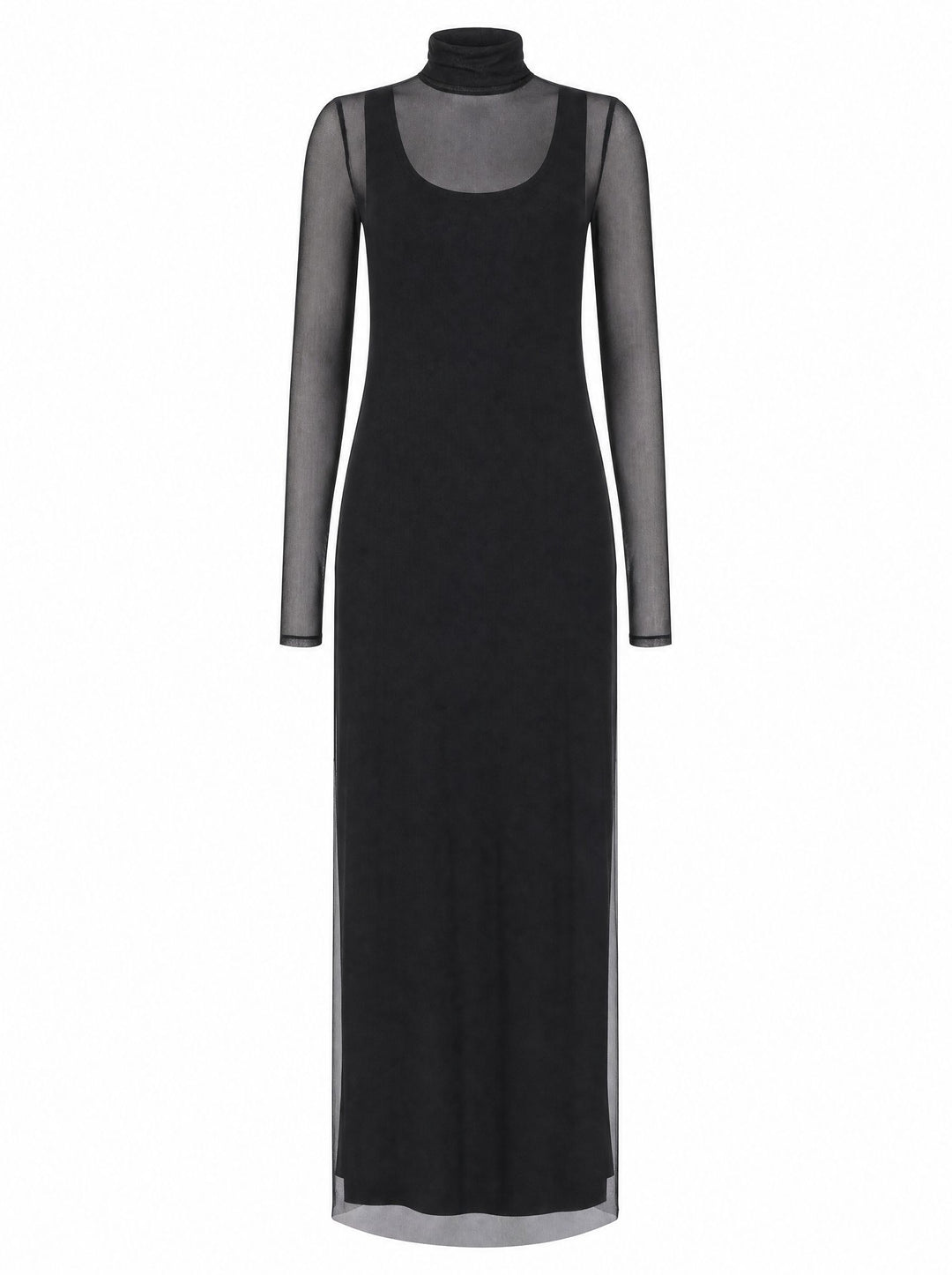 2 in 1 Mock Long Sleeve Slit Dress