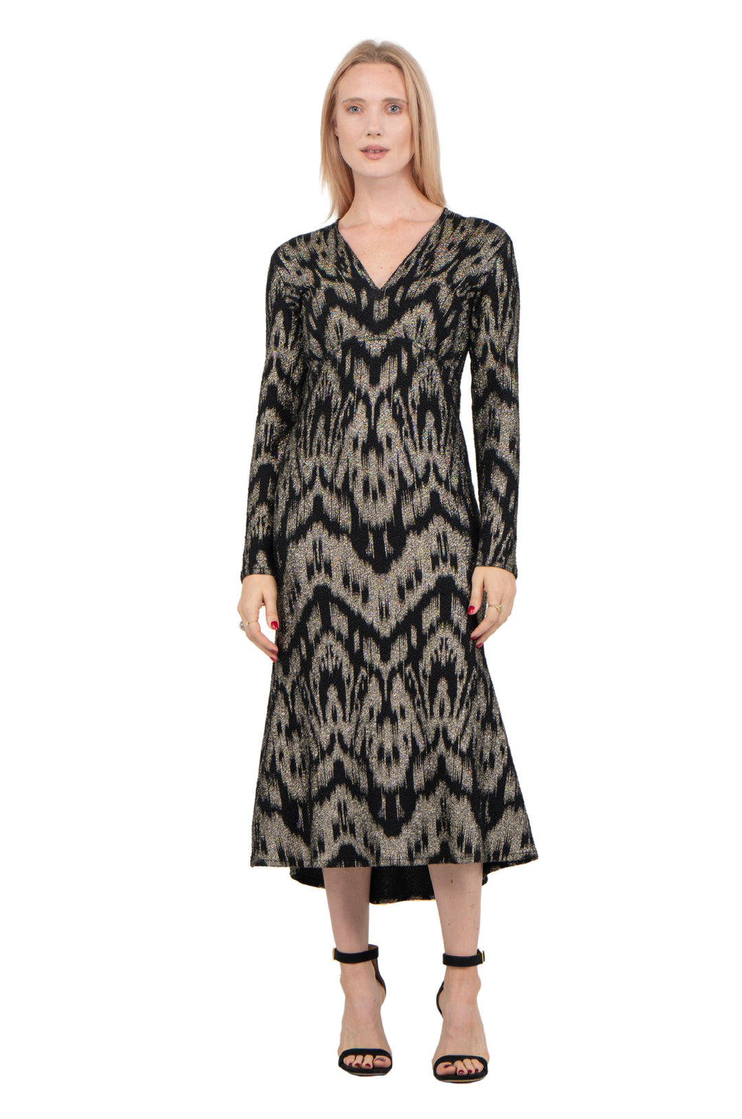 V Neck Empire Waist Long Sleeve Unlined Dress