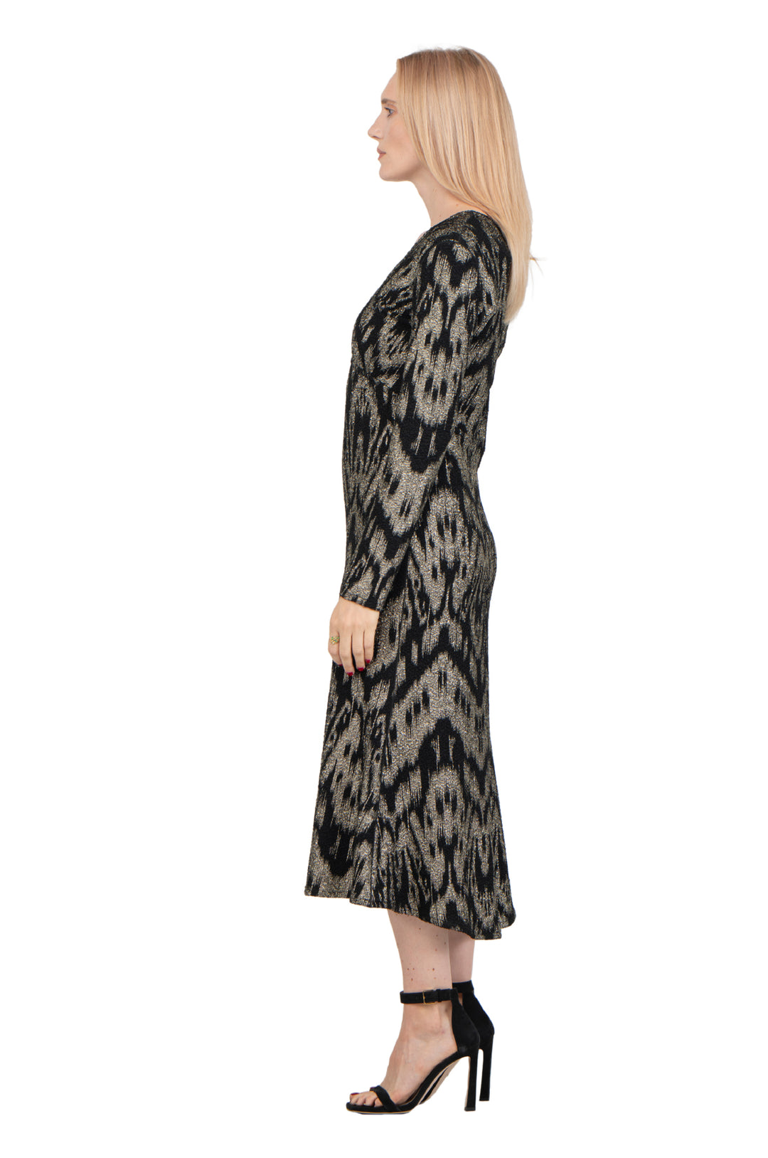 V Neck Empire Waist Long Sleeve Unlined Dress