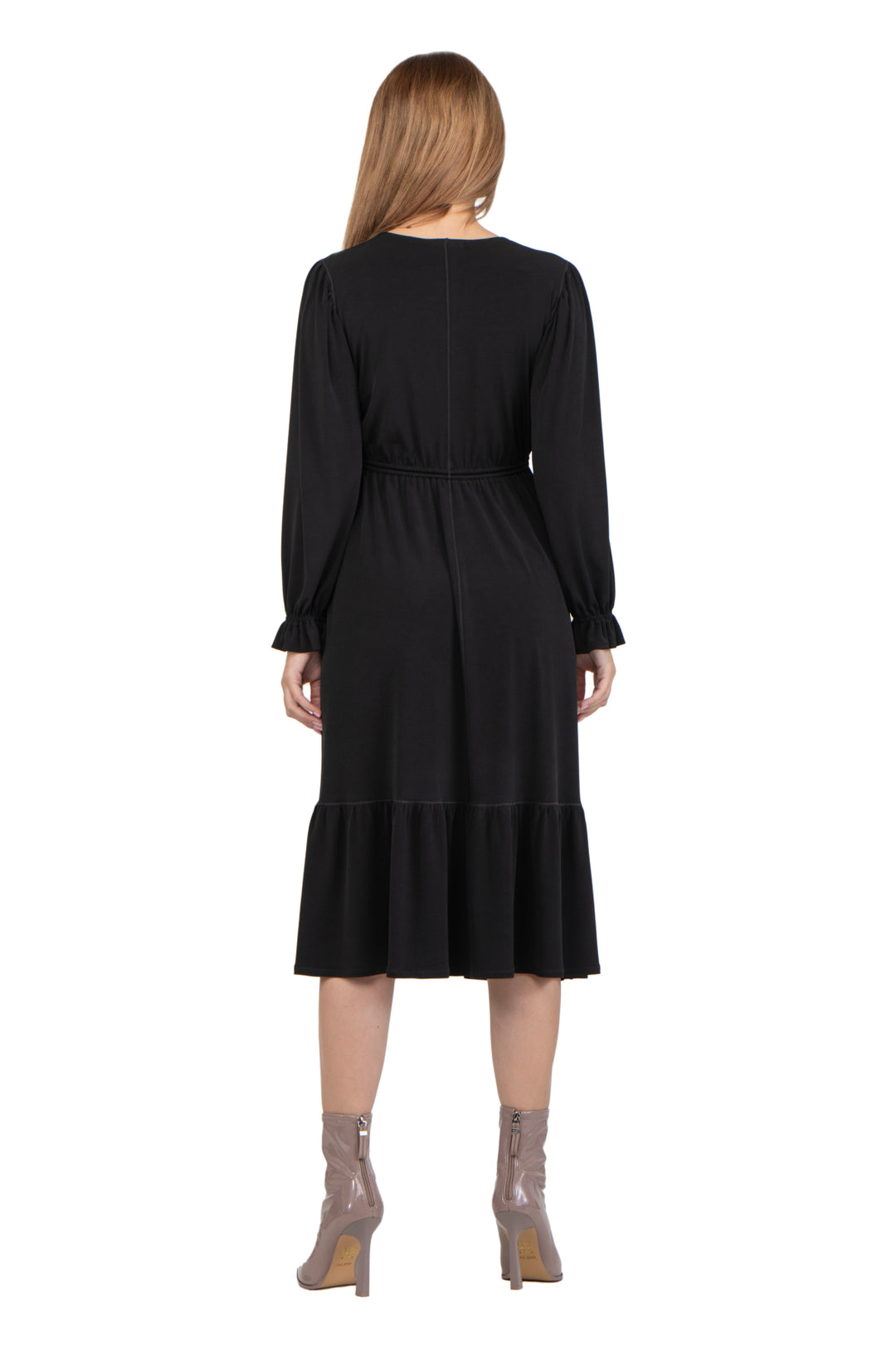 V Neck Blouson Long Sleeve Maxi Dress
