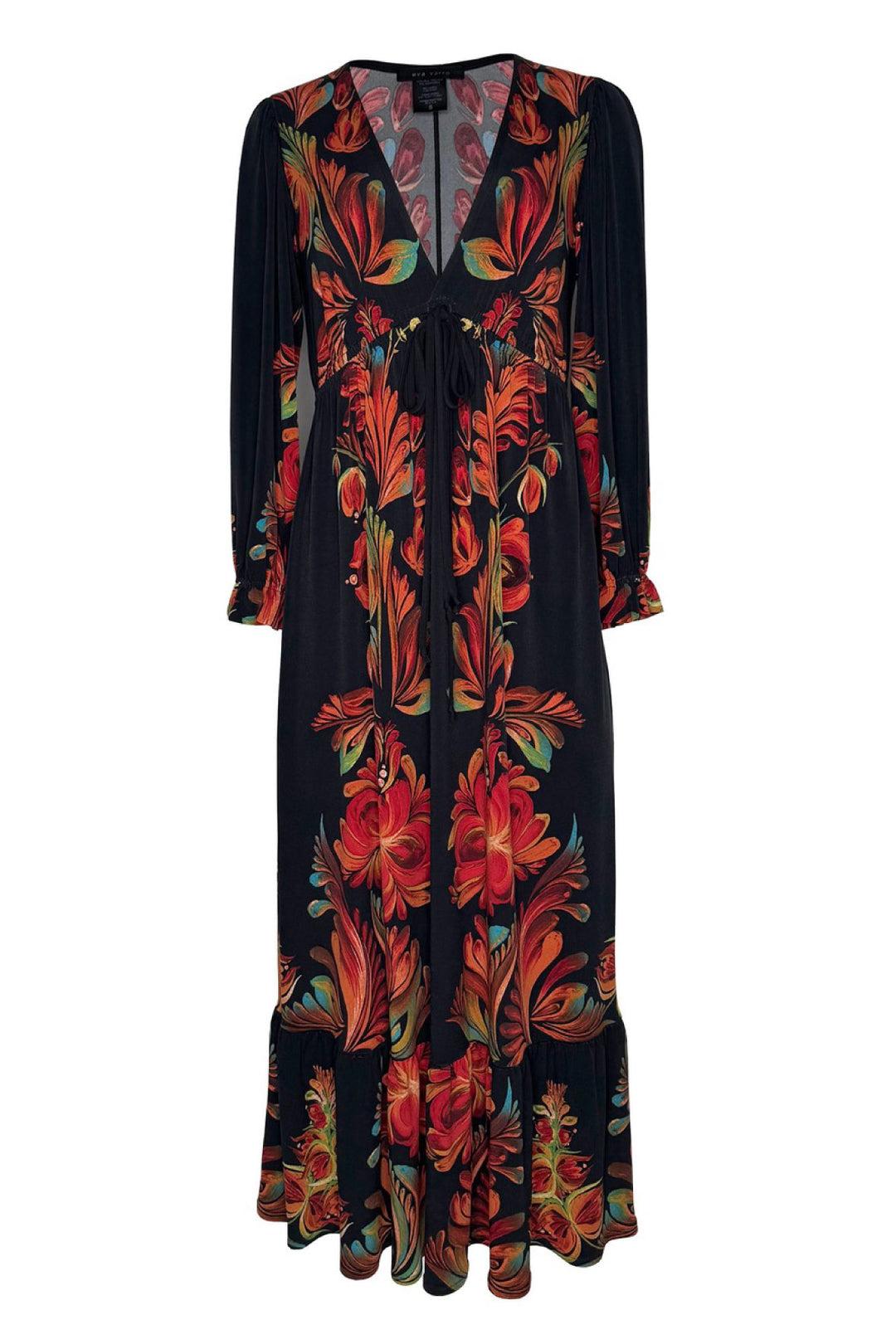 V Neck Blouson Long Sleeve Maxi Dress