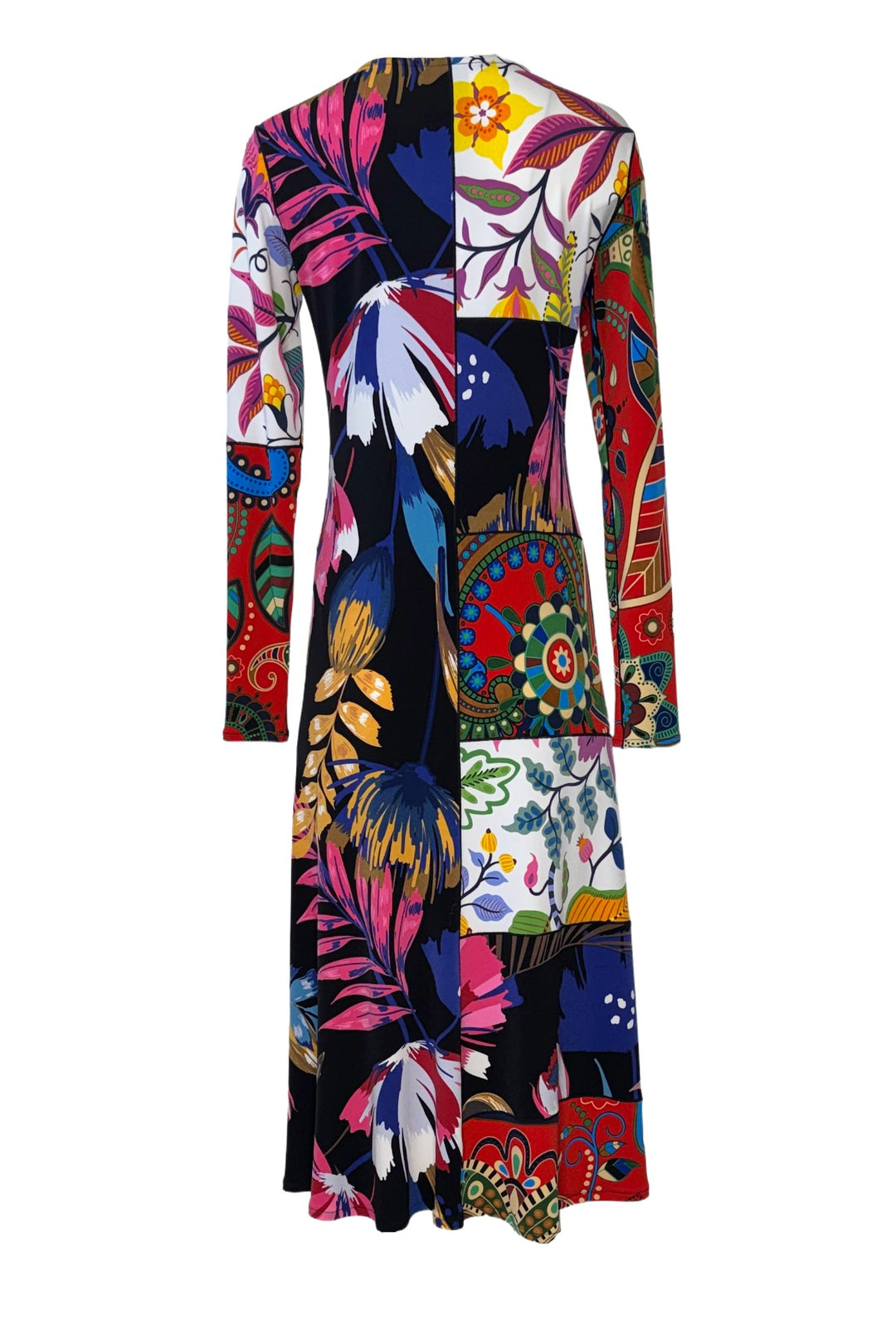Long Sleeve A Line Sliced Mix Print Long Dress