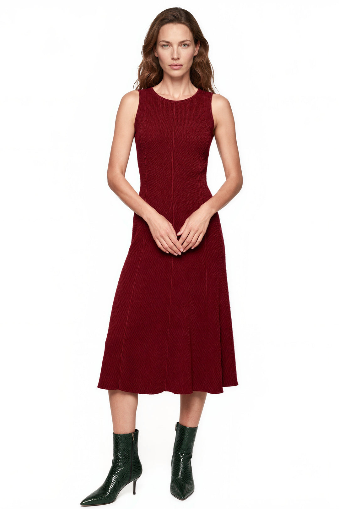 Sleeveless Fit Flare Sliced Princess Seams Unlined Dress