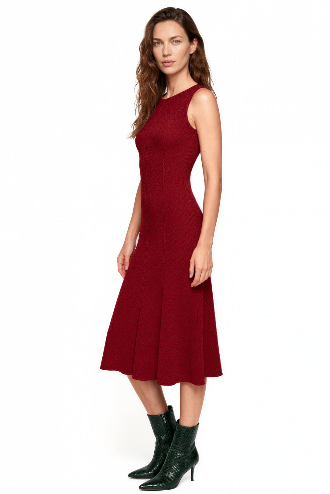 Sleeveless Fit Flare Sliced Princess Seams Unlined Dress
