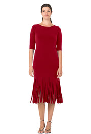 Below Knee Elbow SLV Skinny Fringe Dress