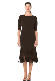 Below Knee Elbow SLV Skinny Fringe Dress