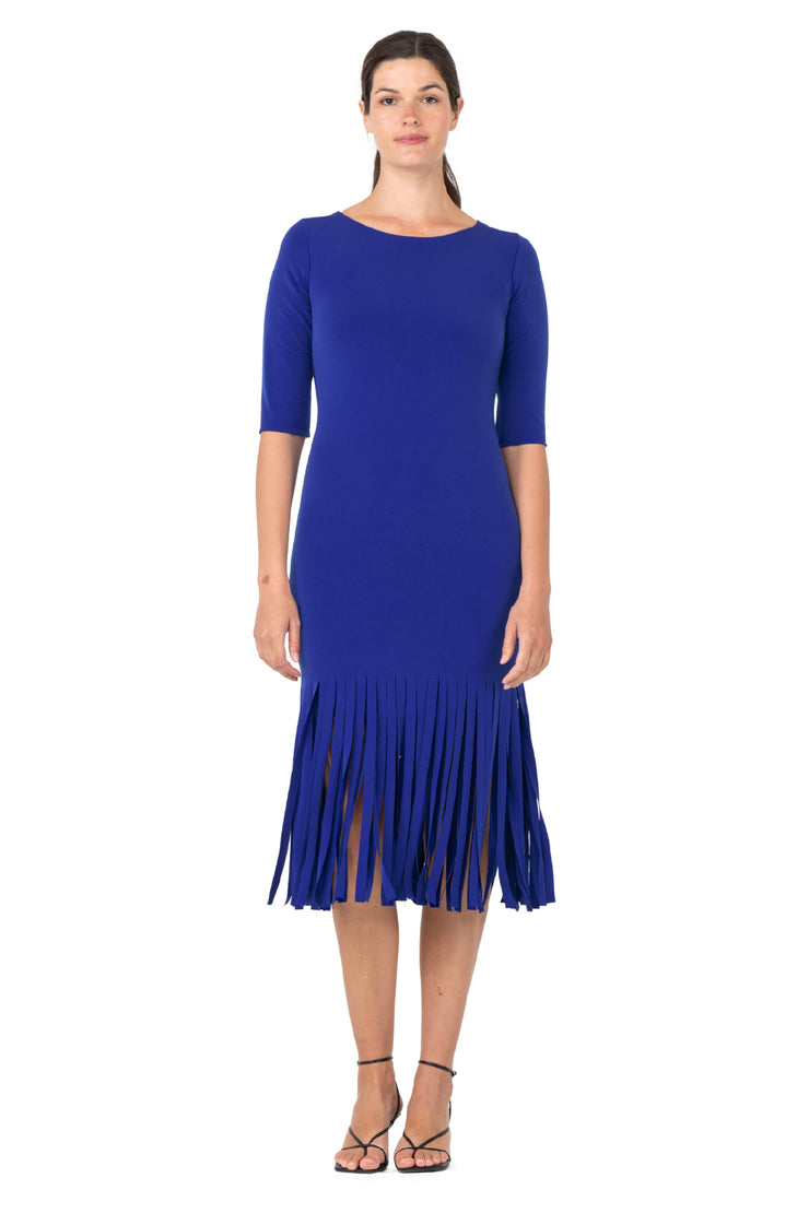 Below Knee Elbow SLV Skinny Fringe Dress