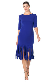 Below Knee Elbow SLV Skinny Fringe Dress