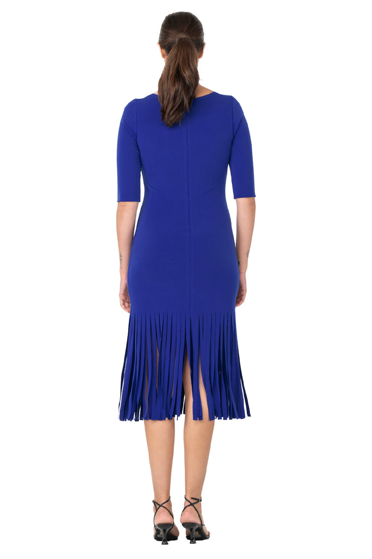 Below Knee Elbow SLV Skinny Fringe Dress
