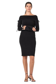 Ruched Off Shoulder Bodycon Below Knee Dress