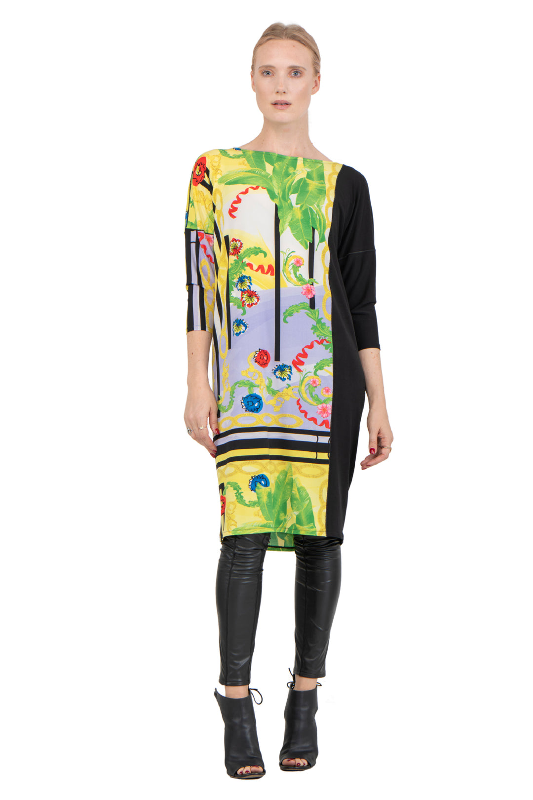 3/4 Sleeve Color Block Wedge Dress