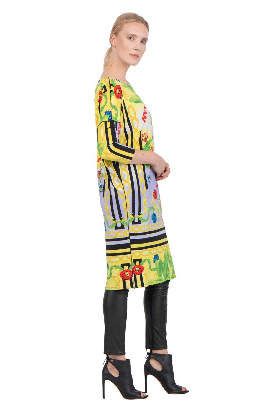 3/4 Sleeve Color Block Wedge Dress