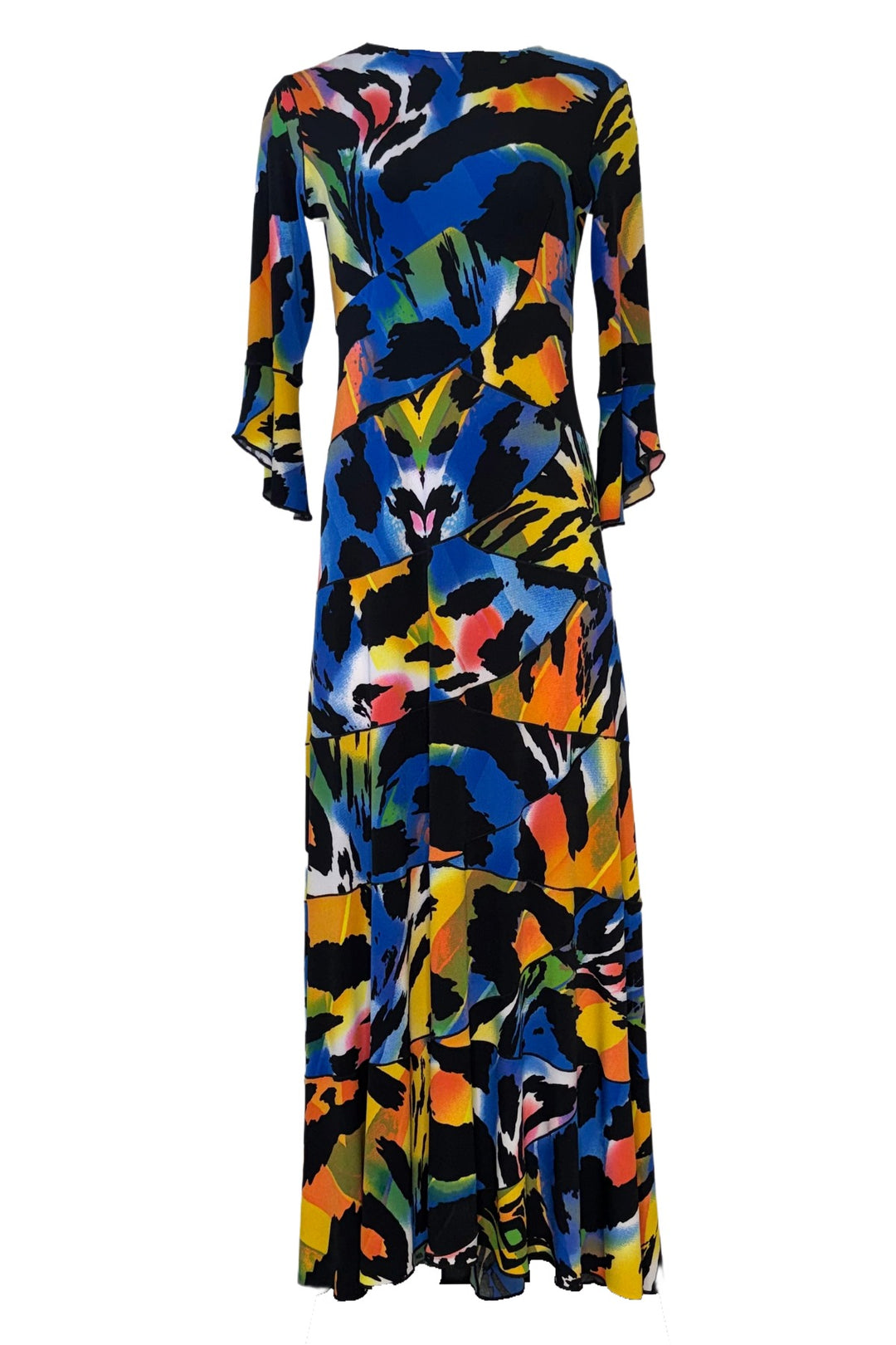 3/4 Sleeve Jewel Neck 6 Tier Hi-Low Hem Single Layer Dress