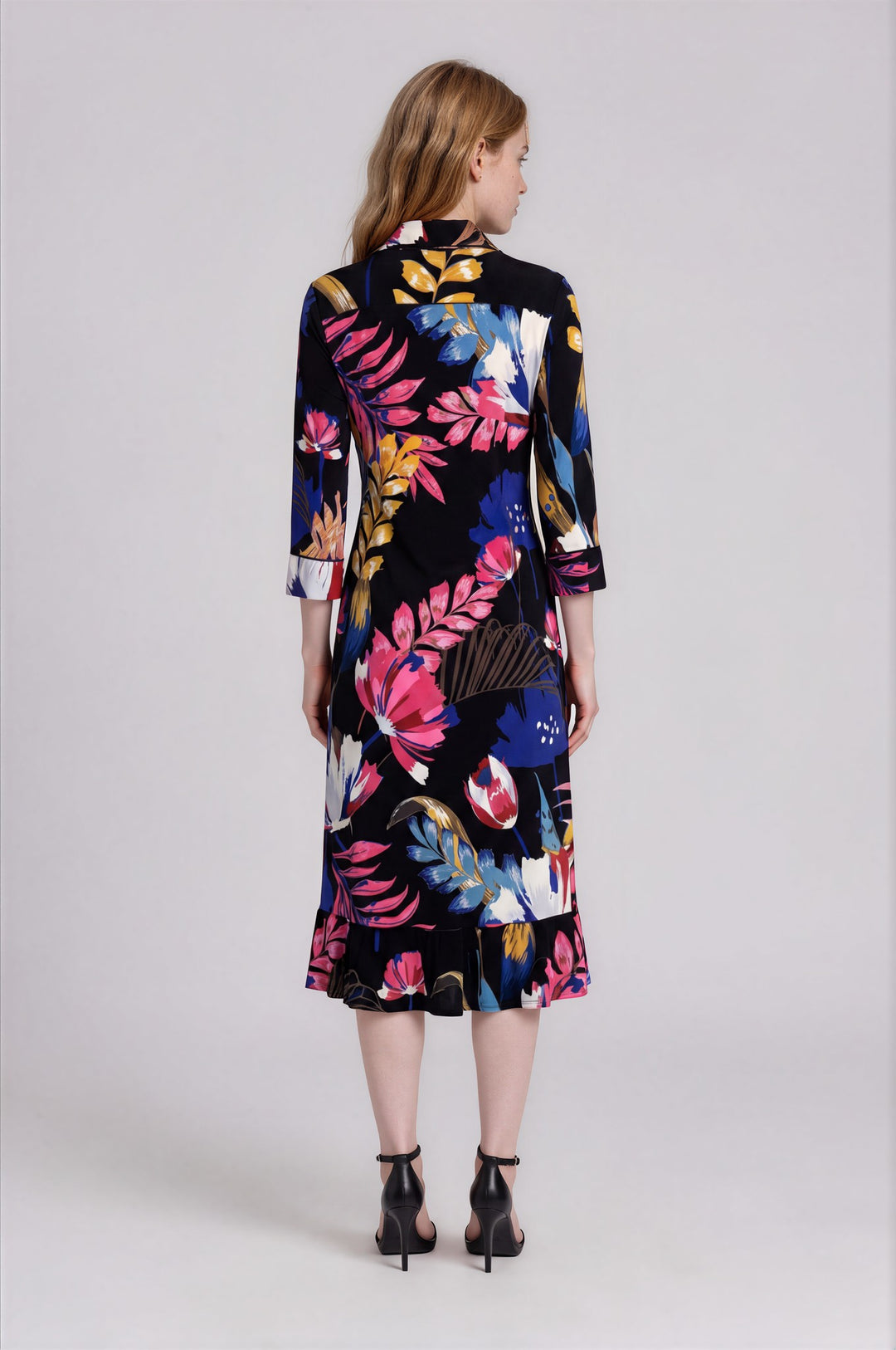 CALF LENGTH ELBOW SLV SHIRRED BTM SHIRT DRESS